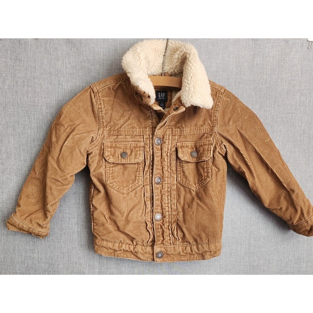 GAP Brown Corduroy Sherpa Lined Size 4 Toddler Trucker Jacket Coat